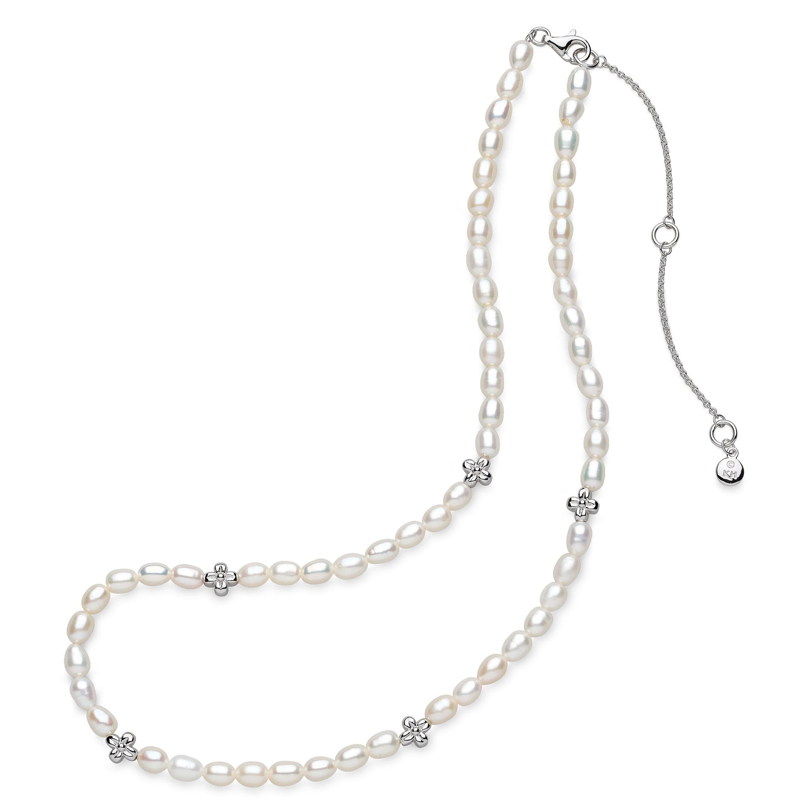 Kit Heath Blossom Flyte Honey Flower Rhodium Rice Pearl 18 Station Necklace 90332FP