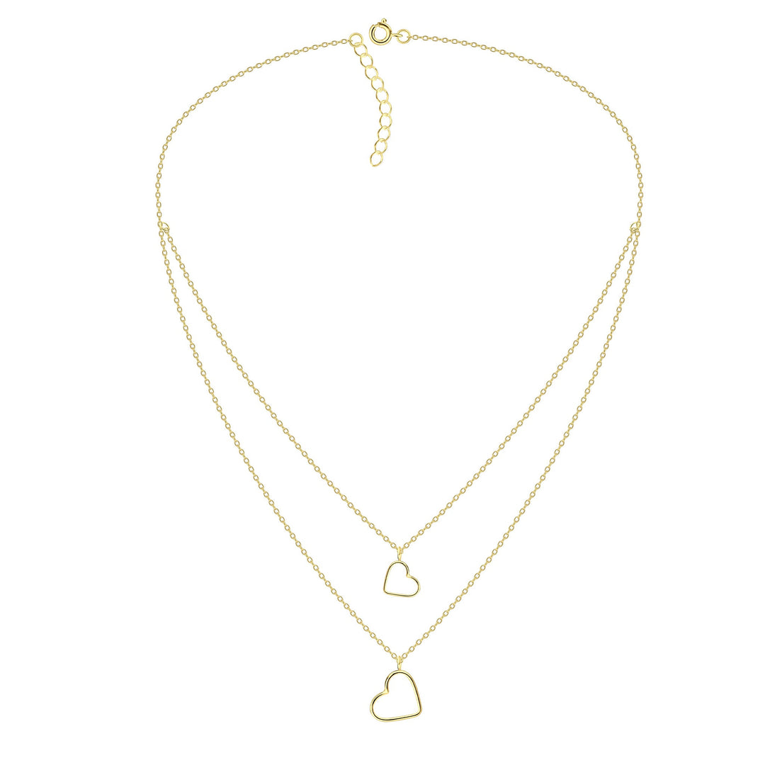 Dew Gold Plated Layered Double Heart 18" Necklace 97015GD