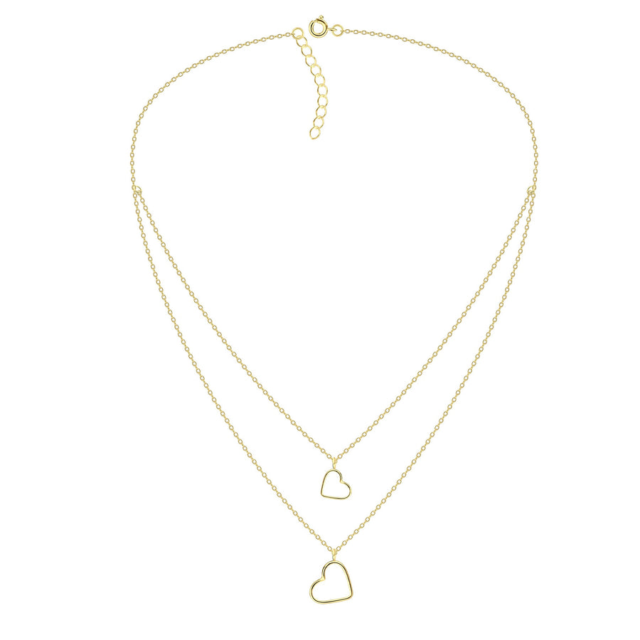 Dew Gold Plated Layered Double Heart 18" Necklace 97015GD