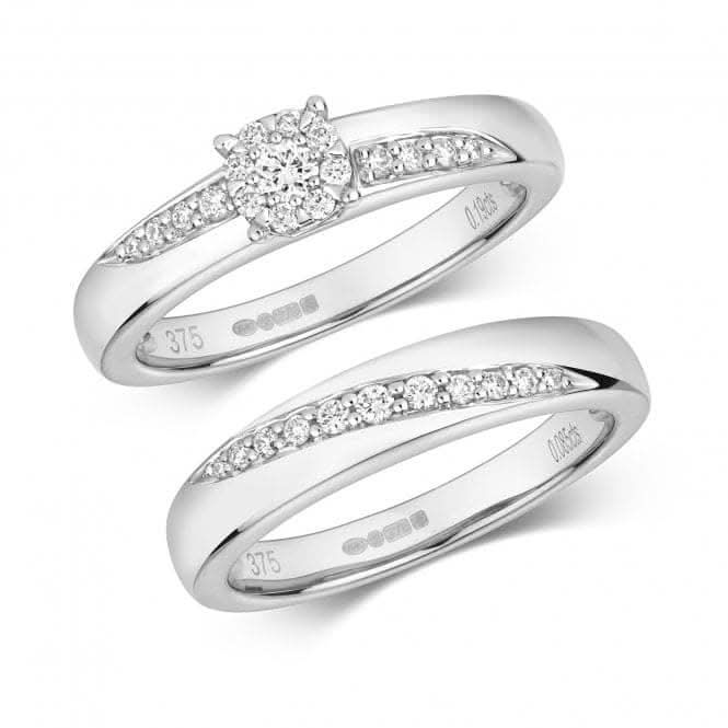 Diamond Jewellery 9k White Gold Diamond Bridal Set Ring RD111W
