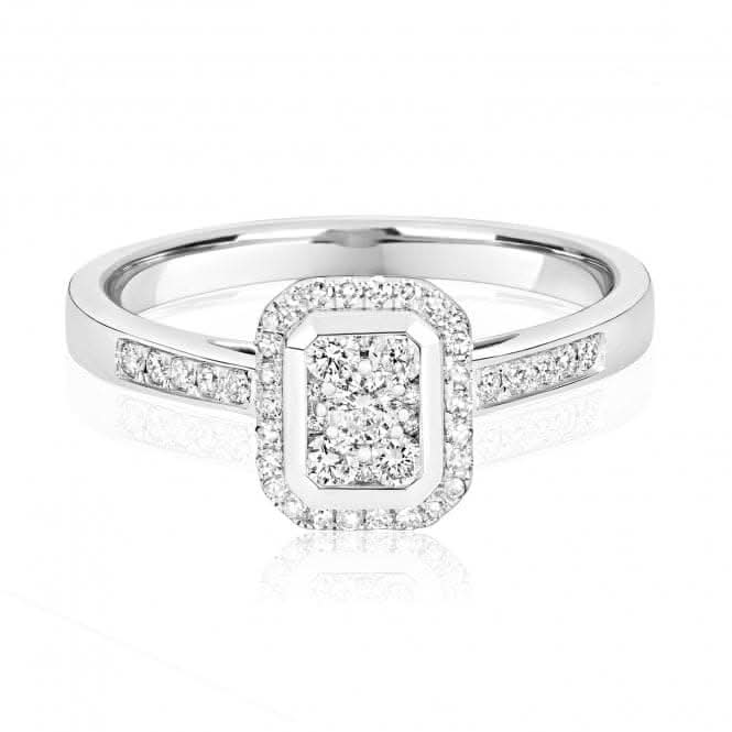 Diamond Jewellery 9ct Diamond & Emerald Cluster Ring in White Gold RD651W