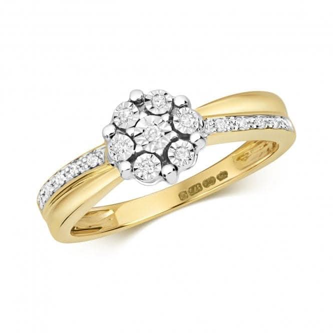 Diamond Jewellery 9k Gold Diamond Illusion Cluster Ring RD597