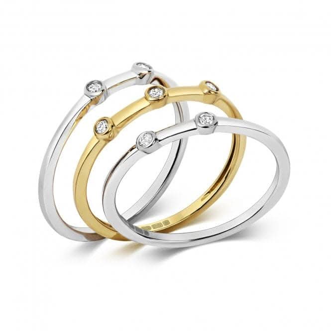 Diamond Jewellery 9ct 3-Ring Set Diamond Detail in White & Yellow Gold RD199