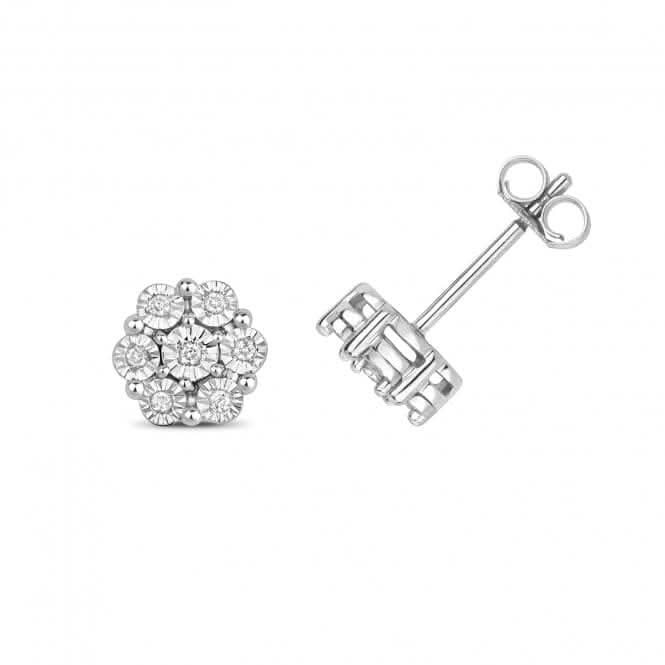 Diamond Jewellery 9ct Gold Diamond Illusion Plate Cluster Earrings ED162W