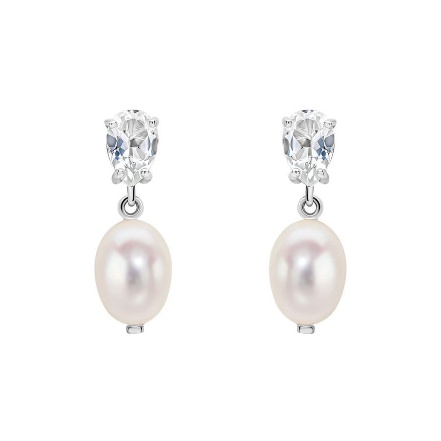 9ct Gold Rhodium Plated Freshwater Pearl Topaz Earrings GE2493W