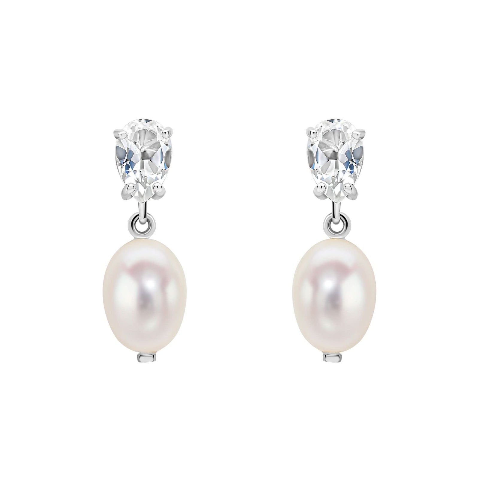 9ct Gold Rhodium Plated Freshwater Pearl Topaz Earrings GE2493WElements GoldGE2493W