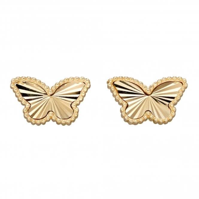 9ct Granulation And Diamond Cut Gold Butterfly Stud Earrings GE2349Elements GoldGE2349