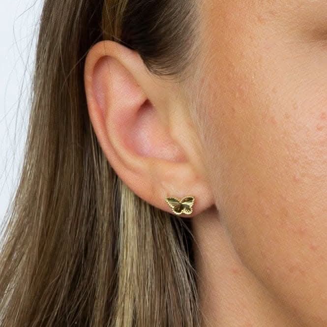 9ct Granulation And Diamond Cut Gold Butterfly Stud Earrings GE2349