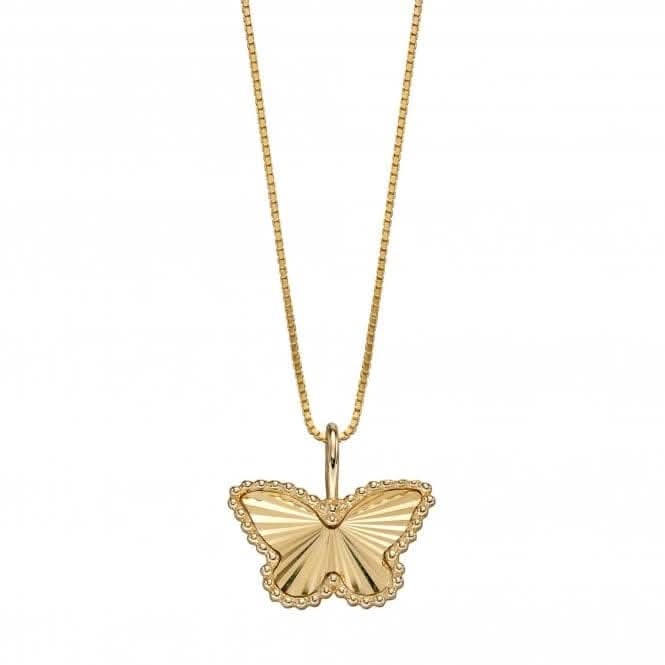 9ct Granulation And Diamond Cut Yellow Gold Butterfly Pendant Pendant GP2248Elements GoldGP2248