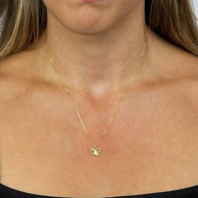 9ct Granulation And Diamond Cut Yellow Gold Butterfly Pendant Pendant GP2248