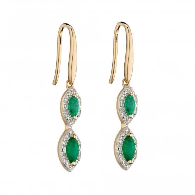 9ct Recolour Marquise 3 Drop Emerald Yellow Gold Earrings GE2343G