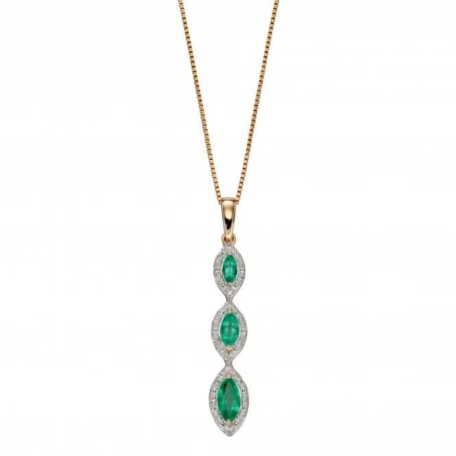9ct Recolour Marquise 3 Drop Emerald Yellow Gold Pendant GP2240G