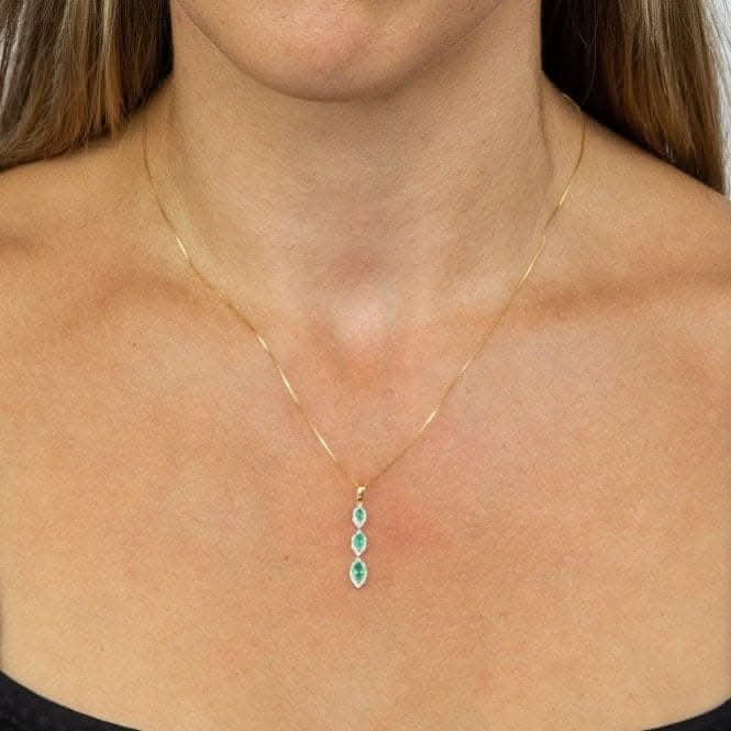 9ct Recolour Marquise 3 Drop Emerald Yellow Gold Pendant GP2240G
