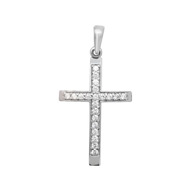 9ct White Gold Cross Zirconia Pendant PN349W