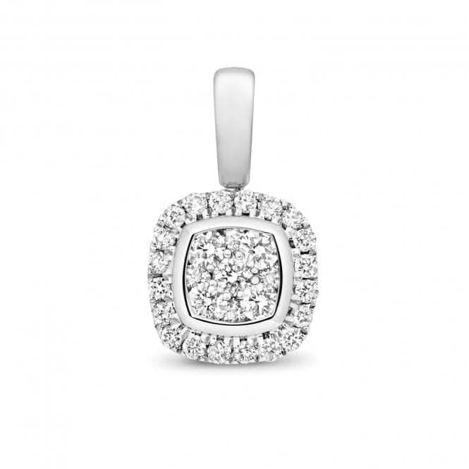 Diamond Jewellery 9ct White Gold Diamond Cluster Cushion Pendant PD151W