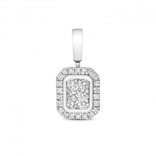 9ct White Gold Diamond Cluster Emerald Pendant PD164WDiamond JewelleryPD164W