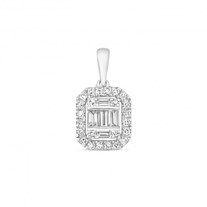 9ct White Gold Diamond Cluster Emerald Pendant PD172WDiamond JewelleryPD172W