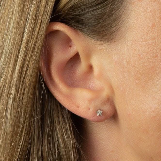 9ct White Gold Diamond Star Earrings GE2353