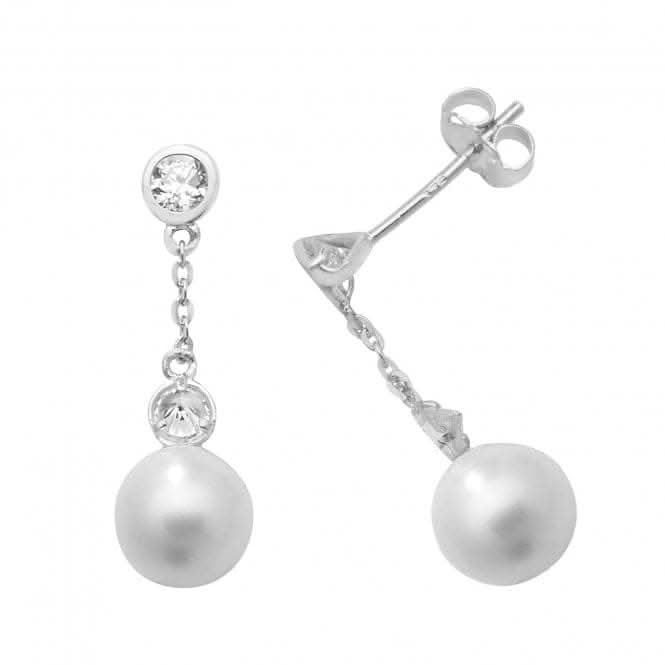 9ct White Gold Pearl Zirconia Drop Earrings ES465W