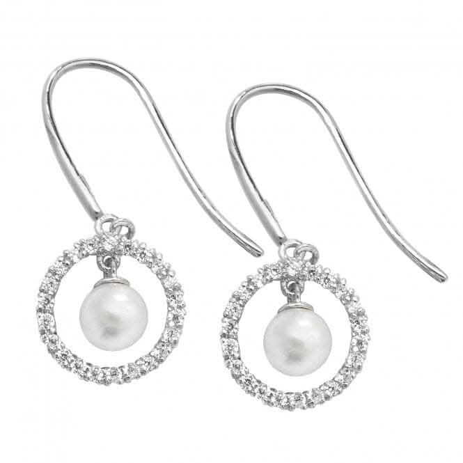 9ct White Gold Pearl Zirconia Fish Hook Drop Earrings ES450W