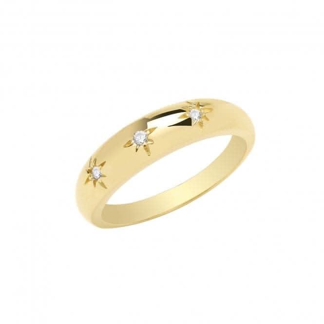 9ct Yellow Gold 3 Zirconia Star Dome Ring RN1658
