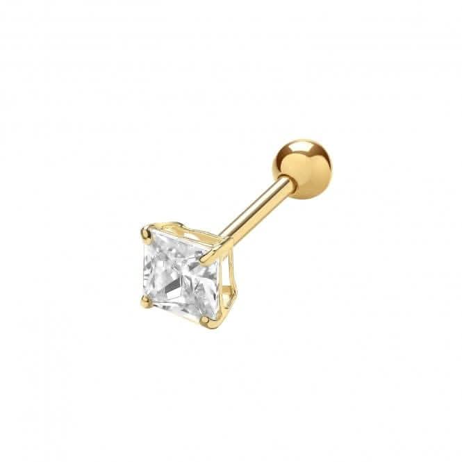 9ct Yellow Gold 4mm Sq Zirconia Cartilage Studs ES1992