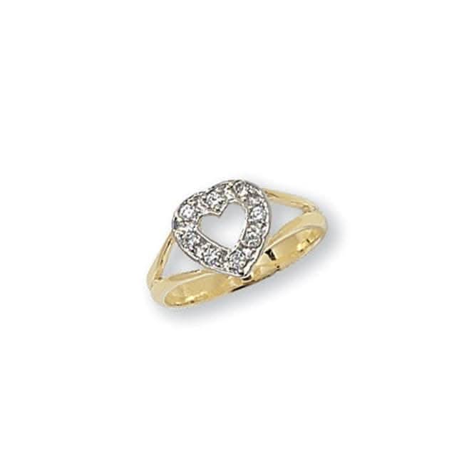 9ct Yellow Gold Babies Cut-Out Heart Zirconia Ring RN735