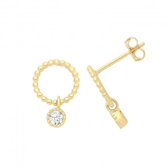 9ct Yellow Gold Circle Stud With Hanging Zirconia ES1699