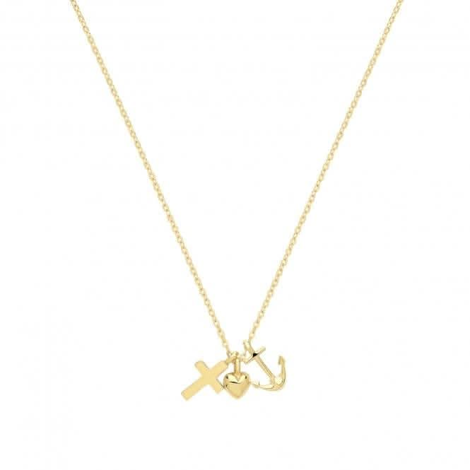 9ct Yellow Gold Cross&Heart&Anchor Necklet NK389Acotis Gold JewelleryNK389