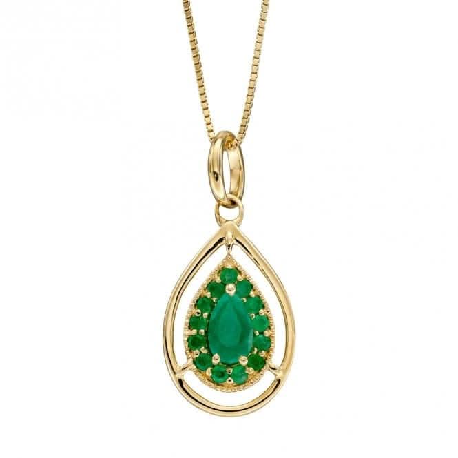 9ct Yellow Gold Cut Out Teardrop Emerald Pendant GP2286G