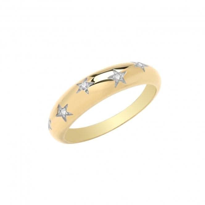 9ct Yellow Gold Dome Ring With Zirconia Stars RN1657