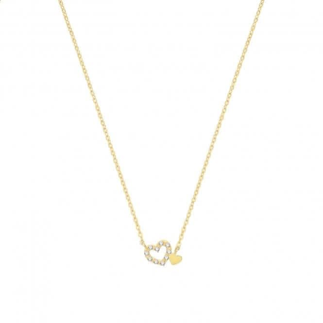 9ct Yellow Gold Centred Double Heart Necklet NK382