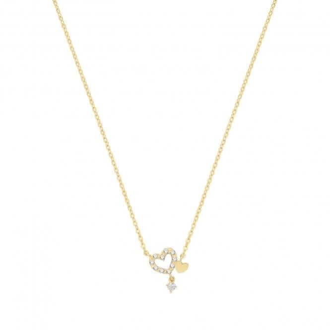 9ct Yellow Gold Double Heart With Dangle Zirconia Necklet NK379