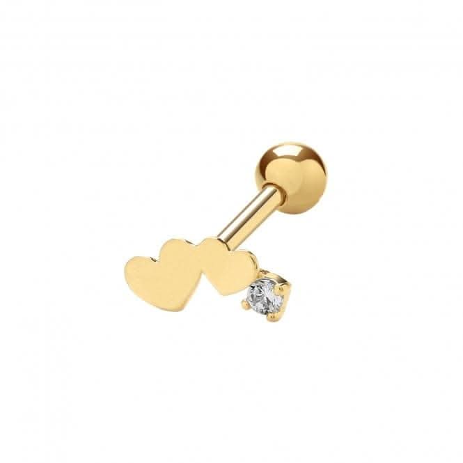 9ct Yellow Gold Double Heart With Zirconia Cartilage 6mm Post Stud ES966