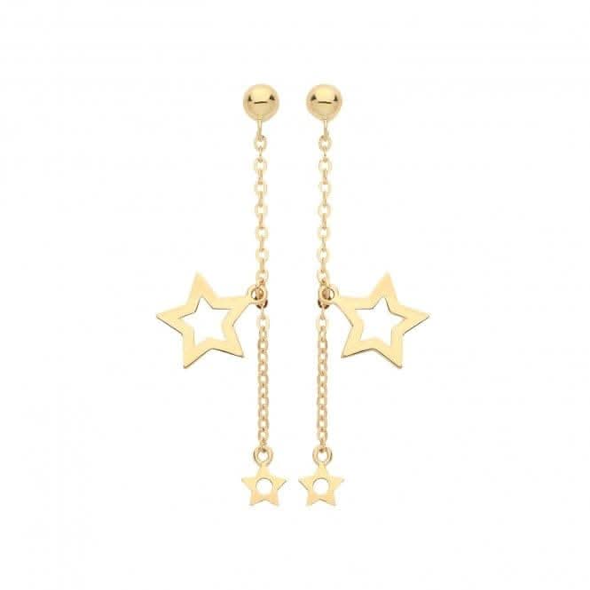 9ct Yellow Gold Double Star Drop Earrings ES1650Acotis Gold JewelleryES1650