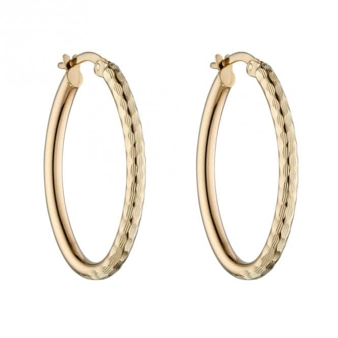 9ct Yellow Gold Double Textured Hoop Earrings GE2405