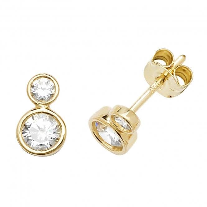 9ct Yellow Gold Double Zirconia Stud Earrings ES554