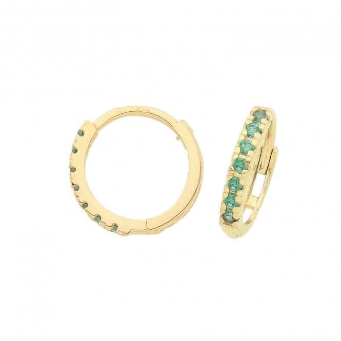 9mm 9ct Yellow Gold Emerald Green Zirconia Huggies - ER1180E