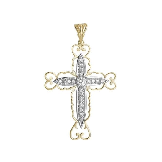 9ct Yellow Gold Extra Large Cut Out Zirconia Cross Pendant PN844