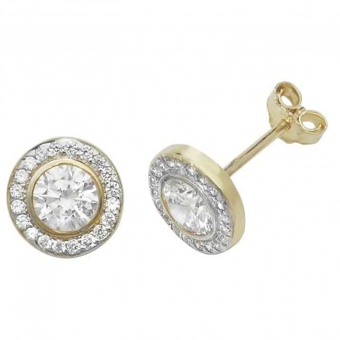 9ct Yellow Gold Halo Round Zirconia Stud Earrings ES474
