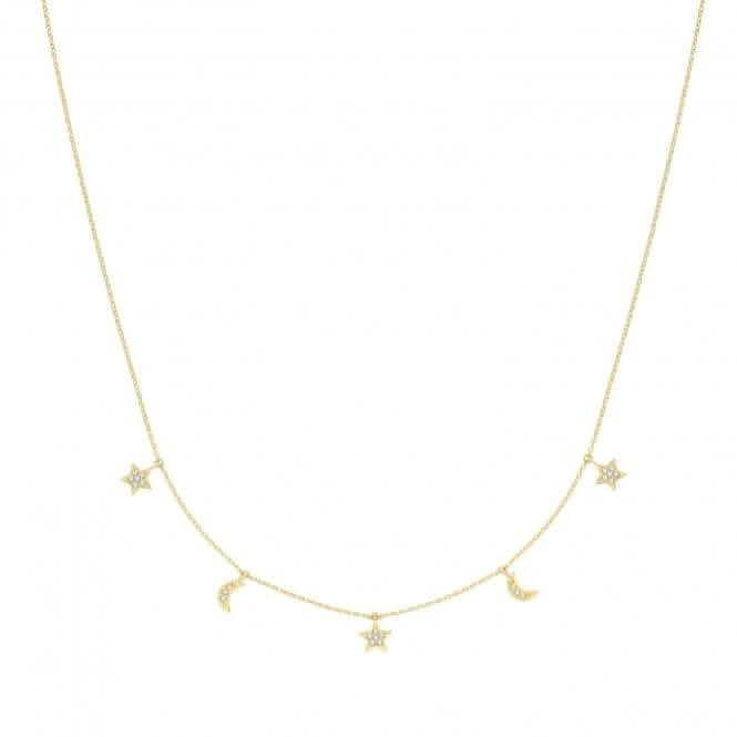 9ct Yellow Gold Hanging Moon And Star Necklet NK427