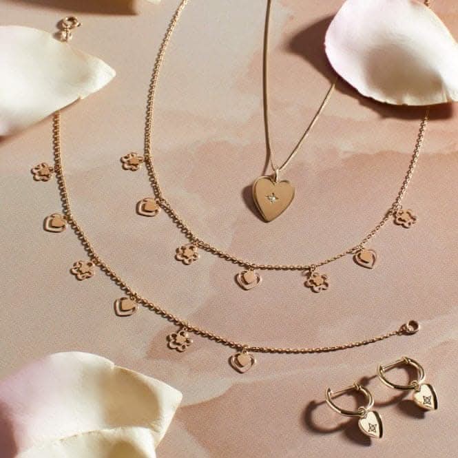 9ct Yellow Gold Heart and Flower Charm Necklace GN363Elements GoldGN363