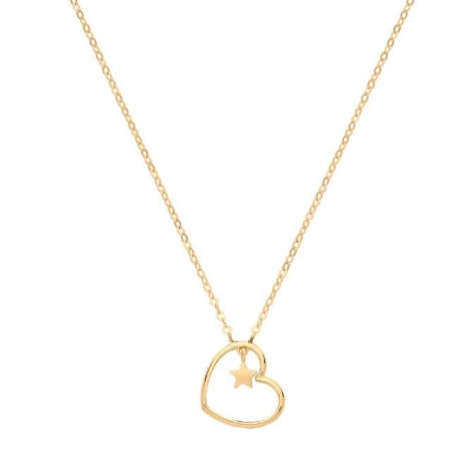 9ct Yellow Gold Heart With Star Charm Necklet NK1605