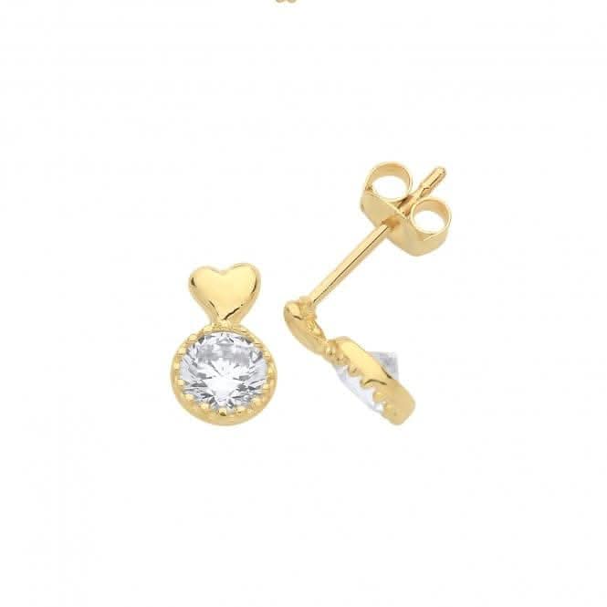 9CT Yellow Gold Heart & CZ Circle Stud Earrings ES1603