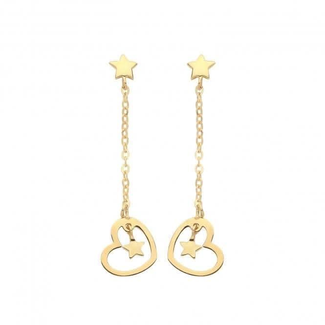 9ct Yellow Gold Heart&Star Drop Earrings ES1645Acotis Gold JewelleryES1645