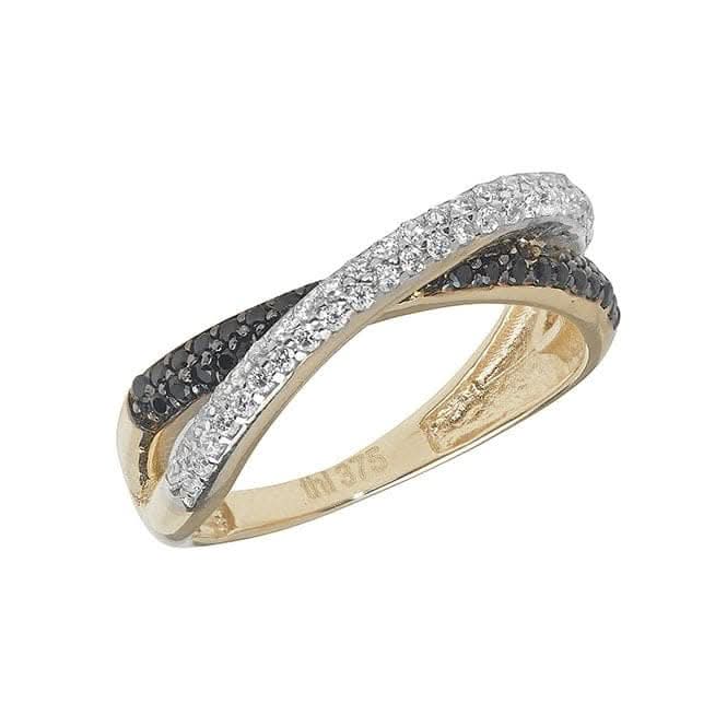 9ct Yellow Gold Ladies Black/Clear Zirconia Ring RN870