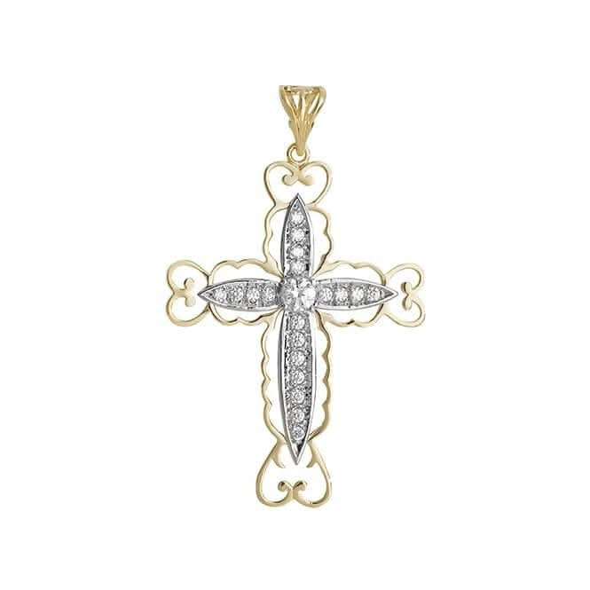 9ct Yellow Gold Large Cut Out Zirconia Cross Pendant PN843Acotis Gold JewelleryPN843