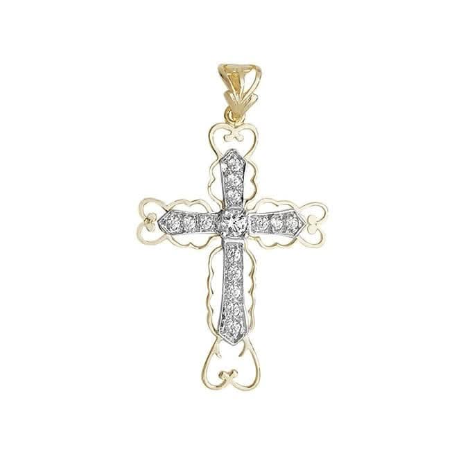 9ct Yellow Gold Medium Cut Out Zirconia Cross Pendant PN841
