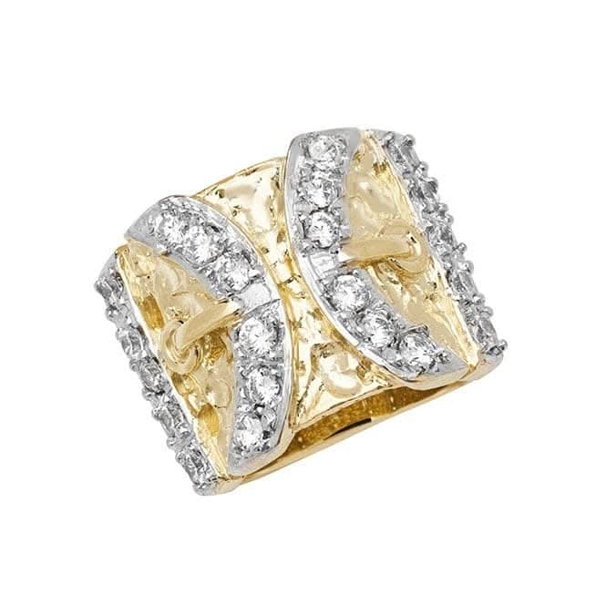 9ct Yellow Gold Mens Buckle Zirconia Ring RN937