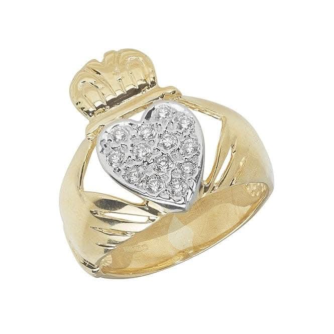 9ct Yellow Gold Mens Claddagh Zirconia Ring RN248